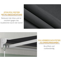 Sähköinen ja manuaalinen parveke- ja terassimarkiisi, puolikasetti, alumiinirunko 250x200 cm, harmaa