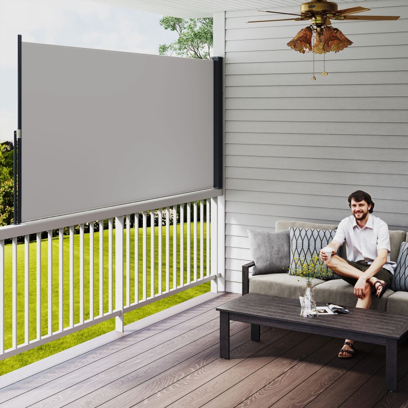 Sivumarkiisi vedettävä näkösuoja ulkokäyttöön metalli/alumiini/polyesteri 300 x 140 cm vaalea harmaa