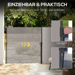 Sivumarkiisi vedettävä näkösuoja ulkokäyttöön metalli/alumiini/polyesteri 300 x 140 cm vaalea harmaa