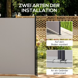 Sivumarkiisi vedettävä näkösuoja ulkokäyttöön metalli/alumiini/polyesteri 300 x 140 cm vaalea harmaa