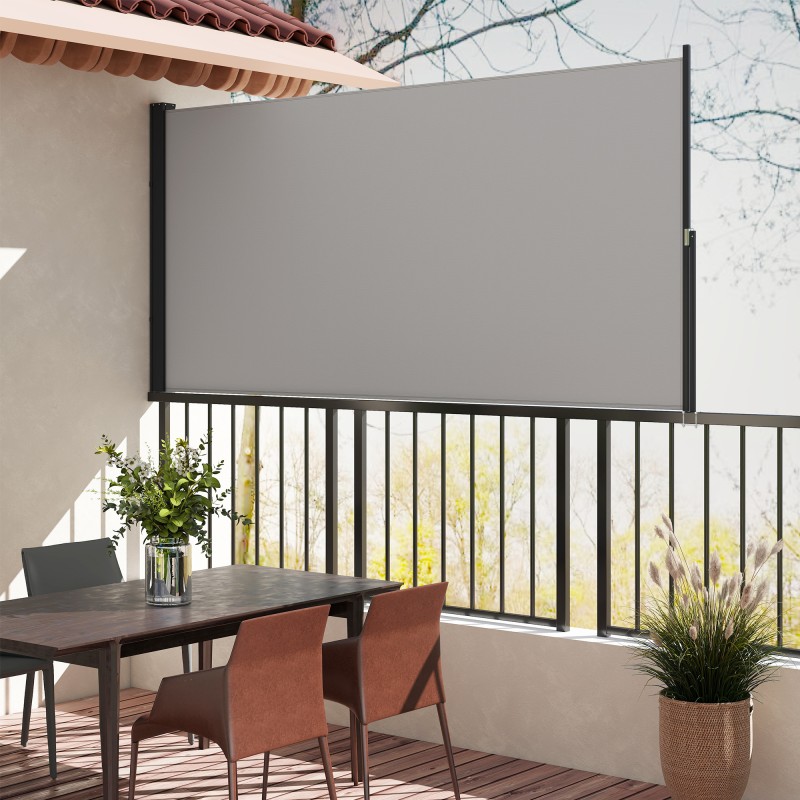 Sivumarkiisi vedettävä näkösuoja ulkokäyttöön metalli/alumiini/polyesteri 300 x 140 cm vaalea harmaa