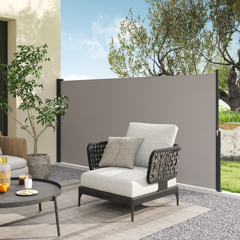 Sivumarkiisi vedettävä näkösuoja ulkokäyttöön metalli/alumiini/polyesteri 300 x 140 cm vaalea harmaa