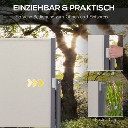 Sivumarkiisi terassille, vedettävä alumiini/polyesteri, 300 x 100 cm, vaaleanharmaa