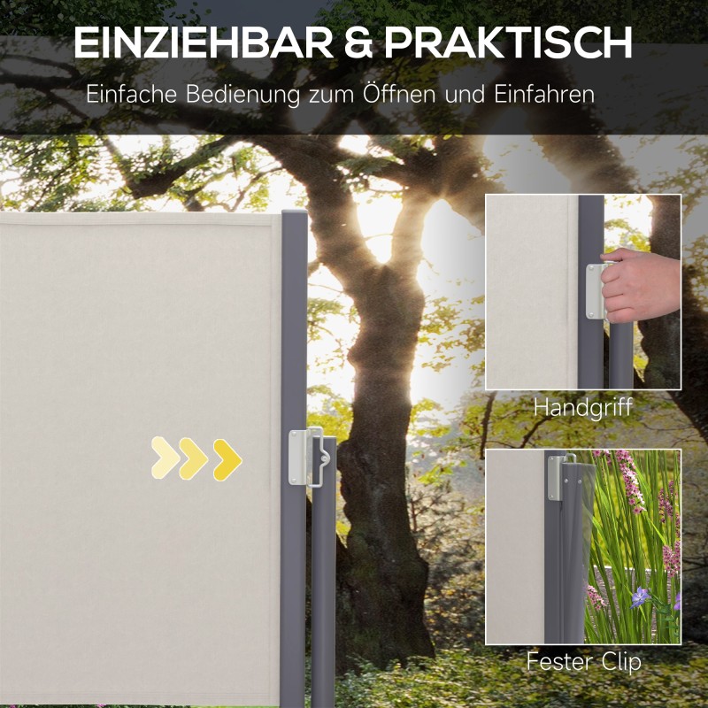 Sivumarkiisi terassille, vedettävä alumiini/polyesteri, 300 x 100 cm, vaaleanharmaa