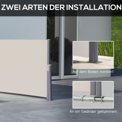 Sivumarkiisi terassille, vedettävä alumiini/polyesteri, 300 x 100 cm, vaaleanharmaa