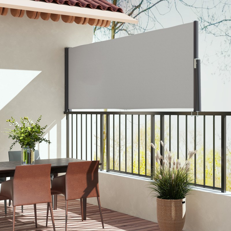 Sivumarkiisi terassille, vedettävä alumiini/polyesteri, 300 x 100 cm, vaaleanharmaa