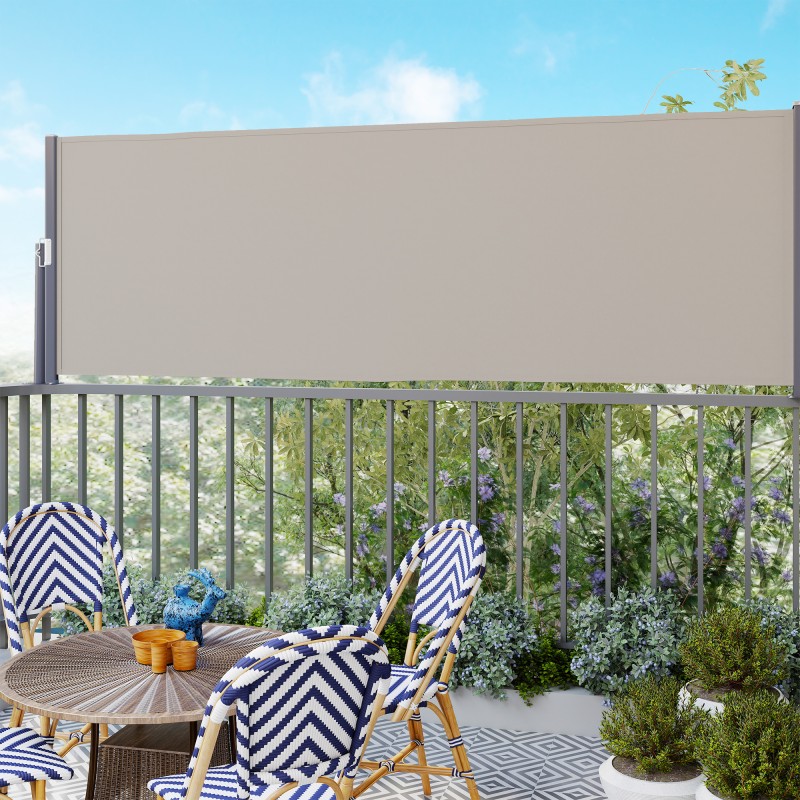 Sivumarkiisi terassille, vedettävä alumiini/polyesteri, 300 x 100 cm, vaaleanharmaa