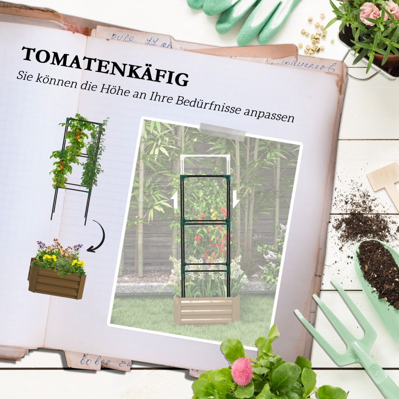 Korkea viljelylaatikko kiipeilytuella, teräs, avoin pohja, 61 x 61 x 140 cm, ruskea