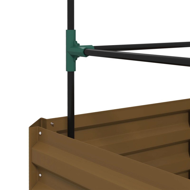 Korkea viljelylaatikko kiipeilytuella, teräs, avoin pohja, 61 x 61 x 140 cm, ruskea