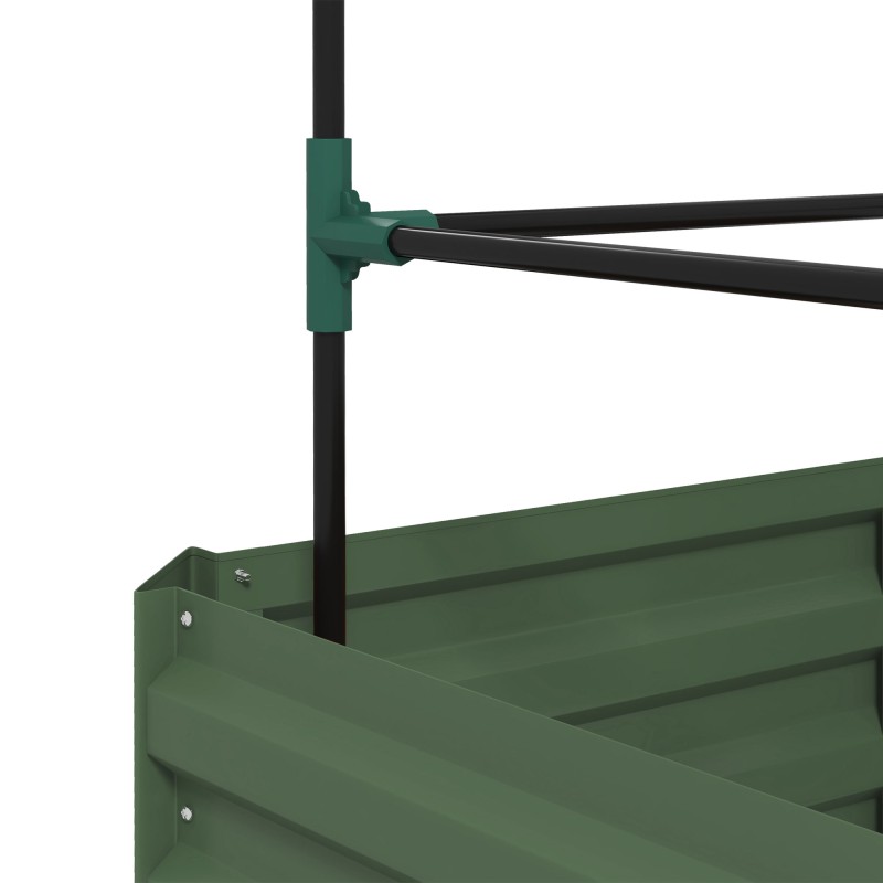 Metallinen parveke- ja puutarhan korkealaatikko kiipeilytuella, 61 x 61 x 140 cm, vihreä