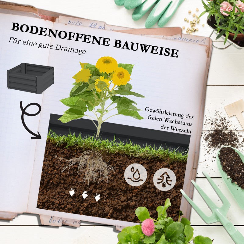 Korotettu viljelylaatikko kiipeilytuella, teräs, 61 x 61 x 140 cm, tummanharmaa