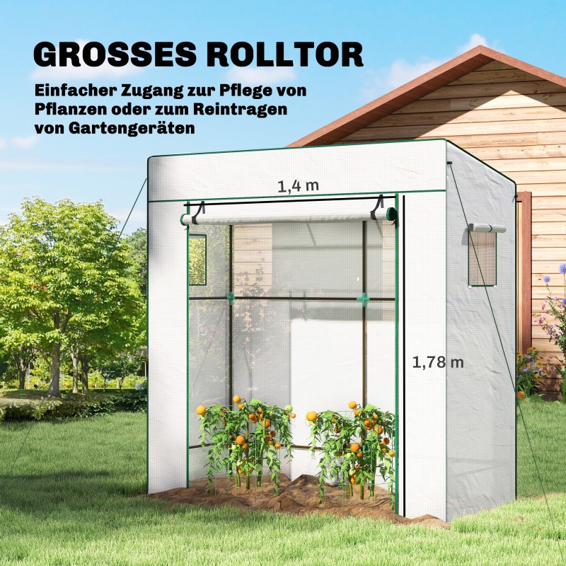 Kasviteltta tomaateille ja vihanneksille polyeteeni 196 x 77 x 197 cm valkoinen