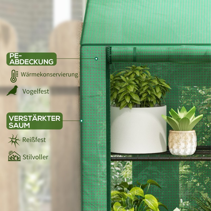 Kasvihuone parvekkeelle, 3 tasoa, 6 metallihyllyä, muovipeite, noin 143 x 46 x 151 cm, vihreä