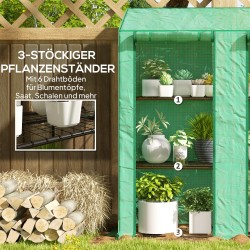 Kasvihuone parvekkeelle, 3 tasoa, 6 metallihyllyä, muovipeite, noin 143 x 46 x 151 cm, vihreä