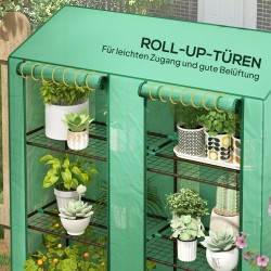 Kasvihuone parvekkeelle, 3 tasoa, 6 metallihyllyä, muovipeite, noin 143 x 46 x 151 cm, vihreä