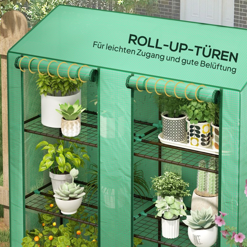 Kasvihuone parvekkeelle, 3 tasoa, 6 metallihyllyä, muovipeite, noin 143 x 46 x 151 cm, vihreä