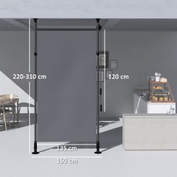 Vapaasti seisova terassikatos ulkokäyttöön, alumiinirunko, 150 x 220–310 cm, tummanharmaa