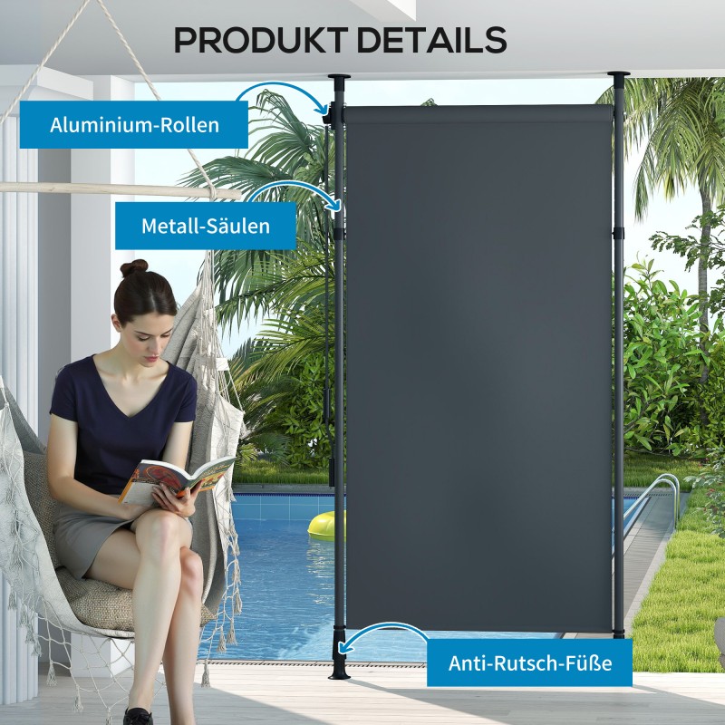 Vapaasti seisova terassikatos ulkokäyttöön, alumiinirunko, 150 x 220–310 cm, tummanharmaa