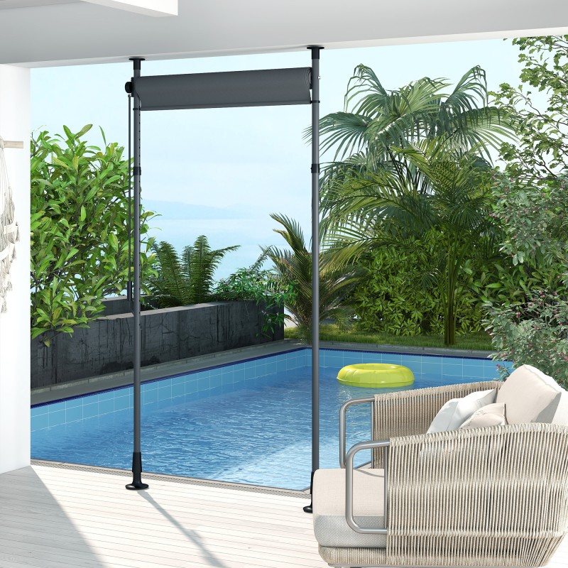 Vapaasti seisova terassikatos ulkokäyttöön, alumiinirunko, 150 x 220–310 cm, tummanharmaa