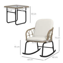 Keinutuolisetti ulkokäyttöön, 3-osainen PE-rottinki ja teräs, karkaistu lasipöytä, keltainen/kerma