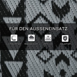 Käännettävä ulkomatto, vedenkestävä muovi, 182 x 274 cm, musta/harmaa, geometrinen