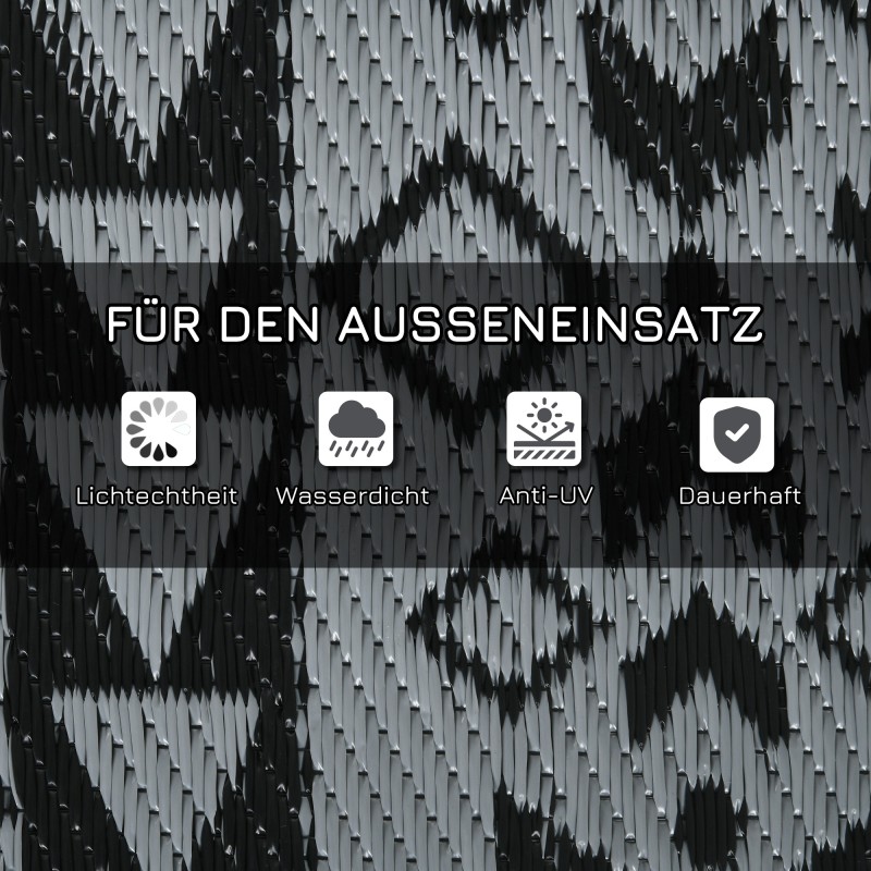 Käännettävä ulkomatto, vedenkestävä muovi, 182 x 274 cm, musta/harmaa, geometrinen