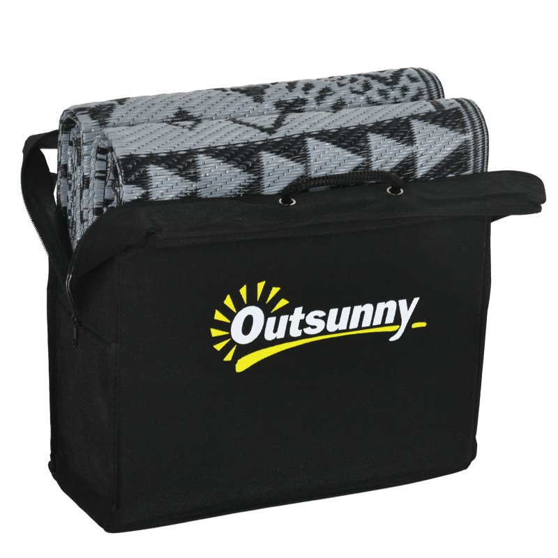 Käännettävä ulkomatto, vedenkestävä muovi, 182 x 274 cm, musta/harmaa, geometrinen