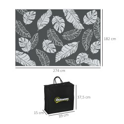 Ulkokäyttöön vedenpitävä käännettävä matto lehtikuvio 182x274 cm harmaa/valkoinen