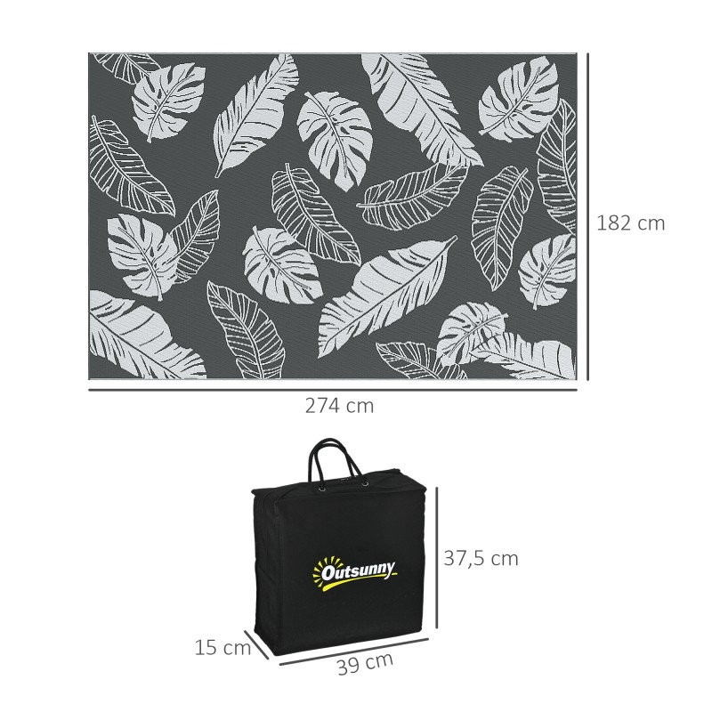 Ulkokäyttöön vedenpitävä käännettävä matto lehtikuvio 182x274 cm harmaa/valkoinen