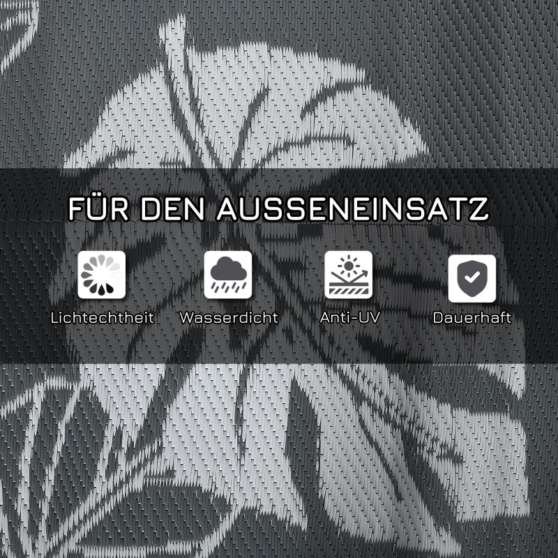 Ulkokäyttöön vedenpitävä käännettävä matto lehtikuvio 182x274 cm harmaa/valkoinen