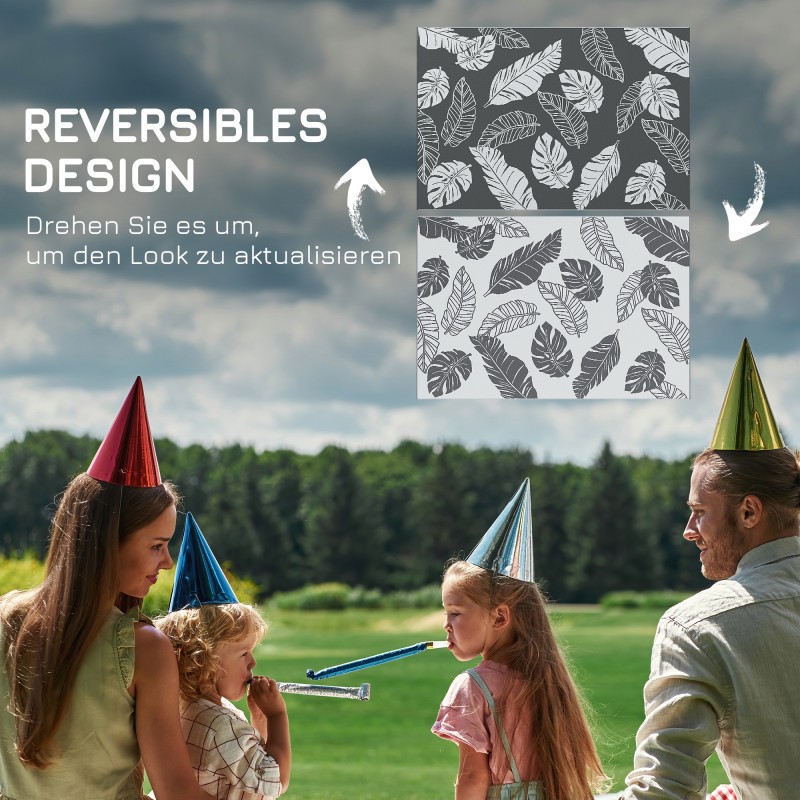 Ulkokäyttöön vedenpitävä käännettävä matto lehtikuvio 182x274 cm harmaa/valkoinen