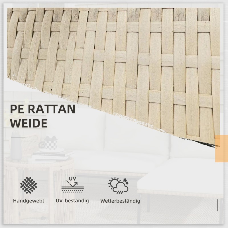 Puutarhan oleskeluryhmä 3 osaa, PE-rottinki, 2 h sohva, lepotuoli ja pöytä, luonnonväri/kerma