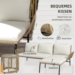 Puutarhan oleskeluryhmä 3 osaa, PE-rottinki, 2 h sohva, lepotuoli ja pöytä, luonnonväri/kerma