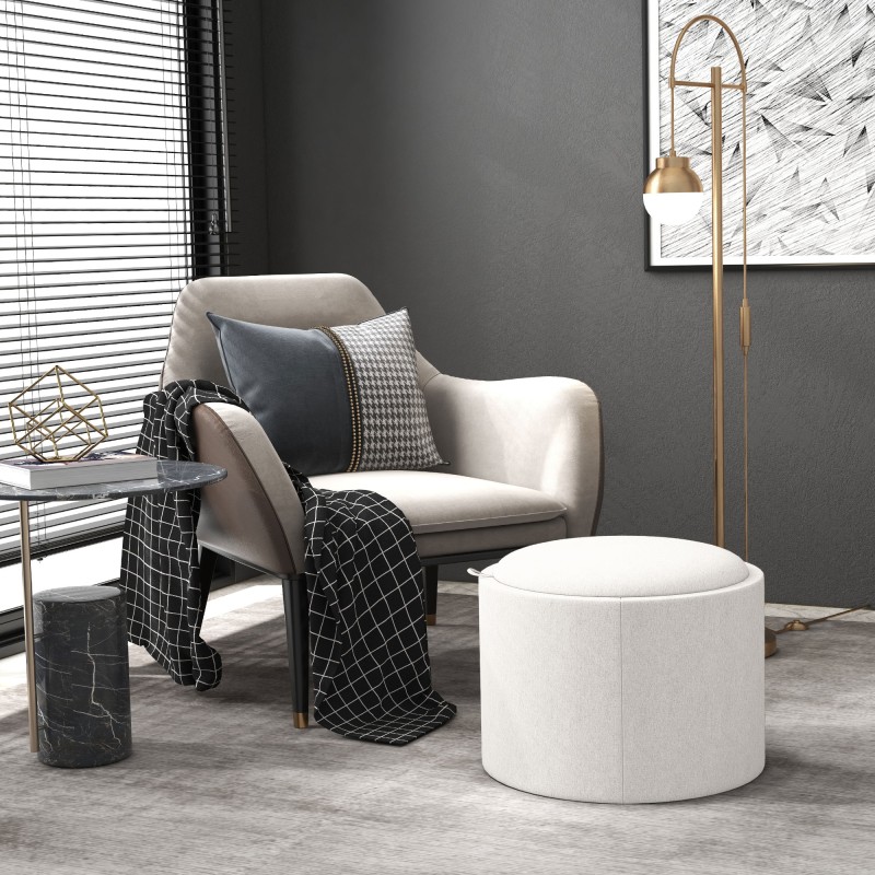 Säilytysrahi käännettävällä kannella, pellavakuosinen, 56 x 56 x 42 cm, creme/luonnonväri