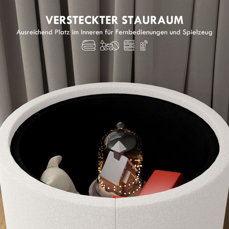 Säilytysrahi käännettävällä kannella, pellavakuosinen, 56 x 56 x 42 cm, creme/luonnonväri