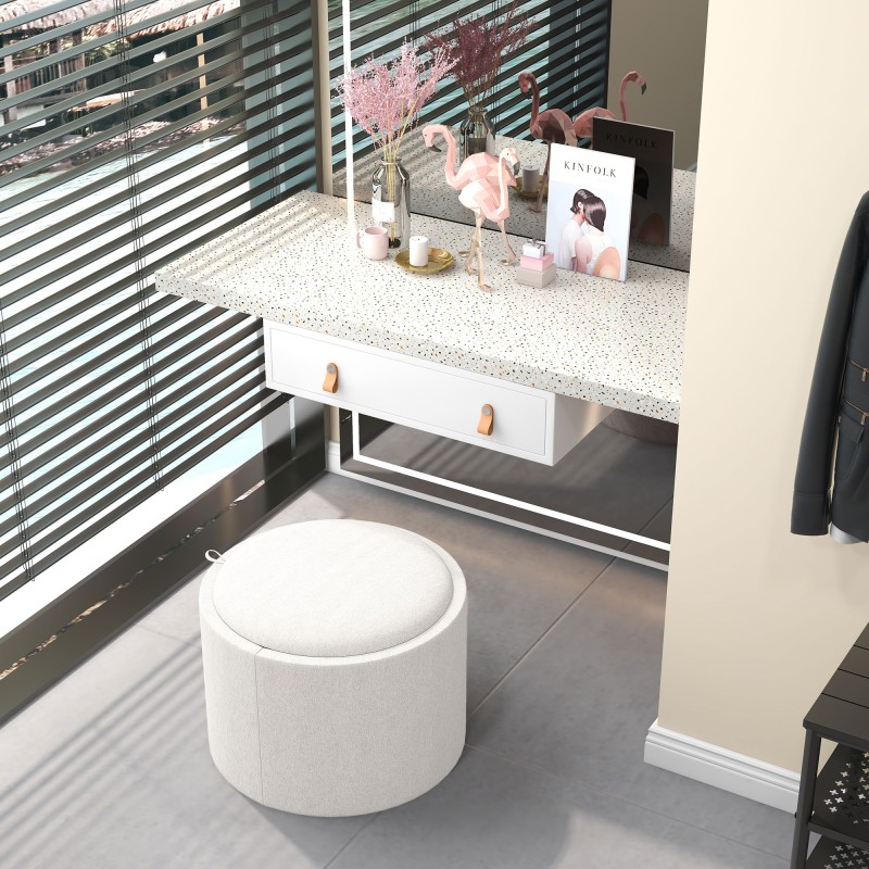 Säilytysrahi käännettävällä kannella, pellavakuosinen, 56 x 56 x 42 cm, creme/luonnonväri