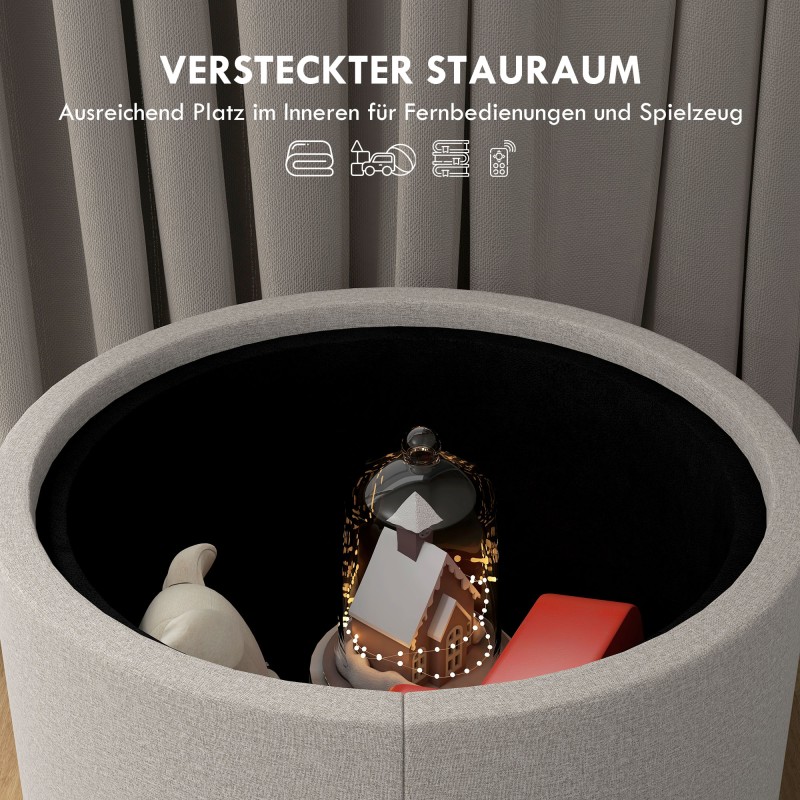 Säilytysrahi käännettävällä kannella, pellavapintainen, 56x56x42 cm, vaalea harmaa ja luonnonvärinen kansi