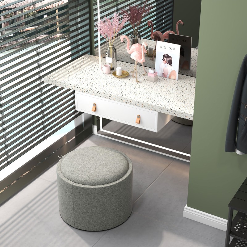 Säilytysrahi kääntyvällä kannella, pellavapintainen kangas, 56 x 56 x 42 cm, harmaa / tammi