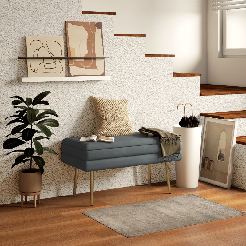 Säilytyspenkki pehmustettu teräsjaloin 79,5 x 37,5 x 43 cm tummanharmaa