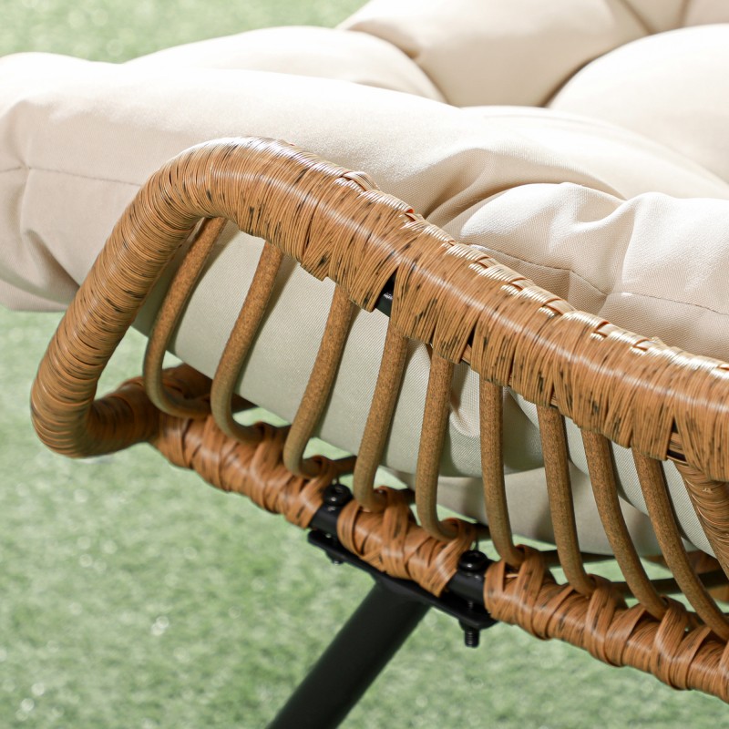 Puutarhan ulkotuoli rottinkijäljitelmästä, metallirunko, pehmusteella, 75x101x90 cm, luonnon/khaki/musta