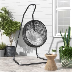 Riippuistuimen jalusta ulko- ja sisäkäyttöön teräs 133 x 116 x 195–230 cm musta, kantavuus 150 kg