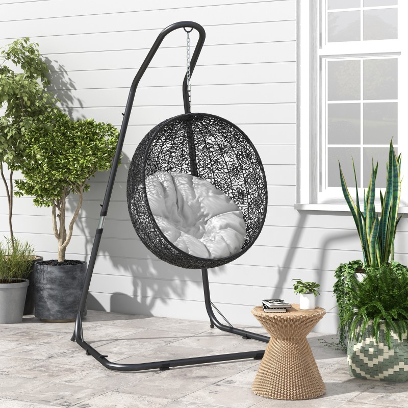 Riippuistuimen jalusta ulko- ja sisäkäyttöön teräs 133 x 116 x 195–230 cm musta, kantavuus 150 kg