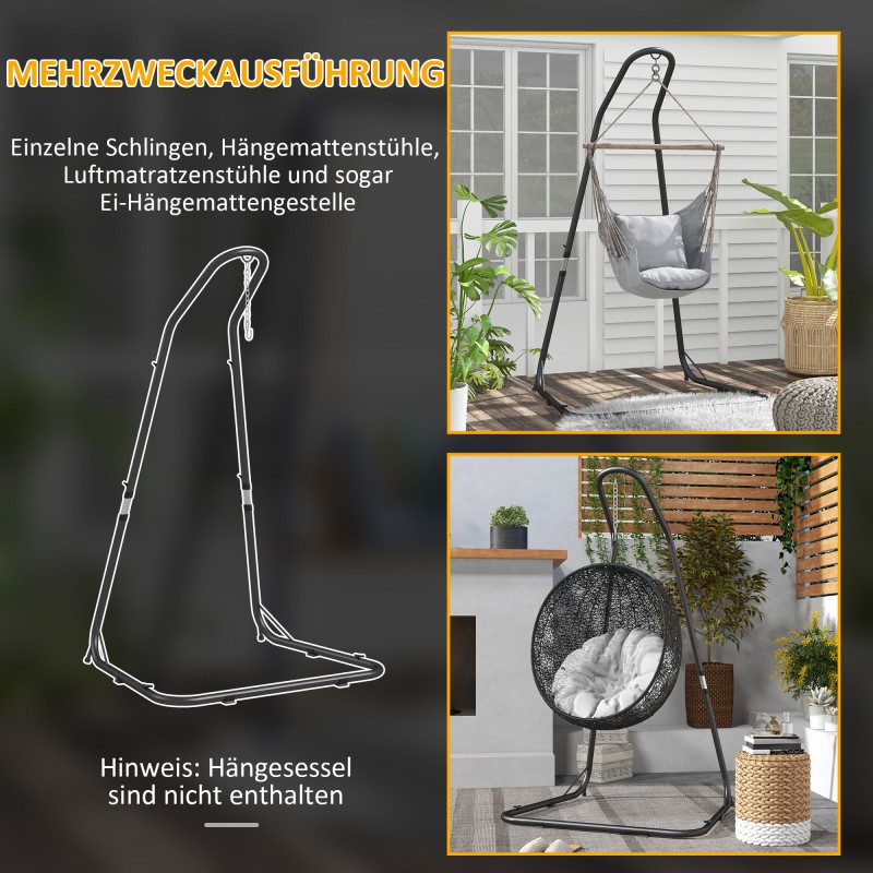 Riippuistuimen jalusta ulko- ja sisäkäyttöön teräs 133 x 116 x 195–230 cm musta, kantavuus 150 kg