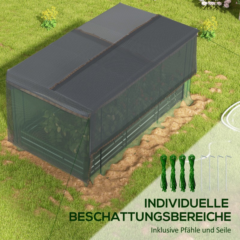 Korkea metallinen viljelylaatikko kasvinsuojaverkolla ja varjostuskankaalla 230x110x110 cm harmaa/musta/vihreä