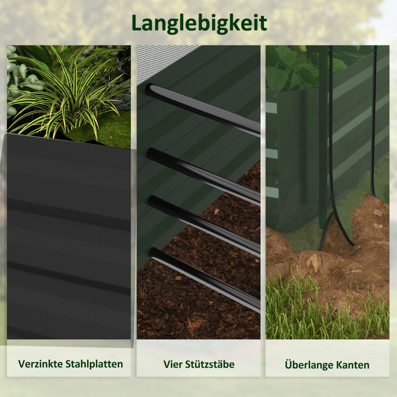 Korkea metallinen viljelylaatikko kasvinsuojaverkolla ja varjostuskankaalla 230x110x110 cm harmaa/musta/vihreä