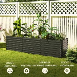 Metallinen viljelylaatikko avoin pohja galvanoitu teräs 240 x 60 x 60 cm tummanharmaa