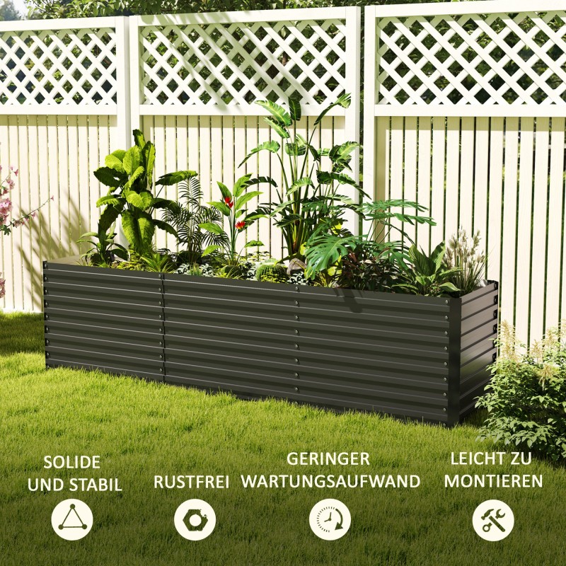 Metallinen viljelylaatikko avoin pohja galvanoitu teräs 240 x 60 x 60 cm tummanharmaa