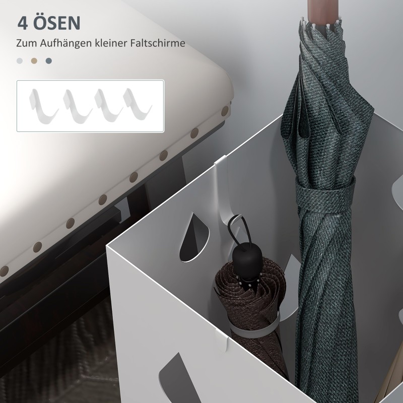 Varjoteline eteiseen, galvanoitu teräs, 4 koukkua, tippakaukalo, 15,5 x 15,5 x 40 cm, valkoinen