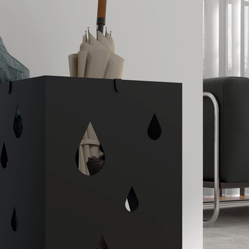 Sateenvarjoteline 4 koukkua galvanoitu teräs 15,5 x 15,5 x 40 cm musta