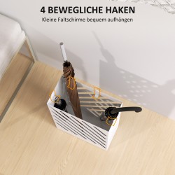 Sateenvarjoteline tippakaukalolla ja 4 koukulla, sinkitty teräs, 28 x 14 x 41 cm, valkoinen